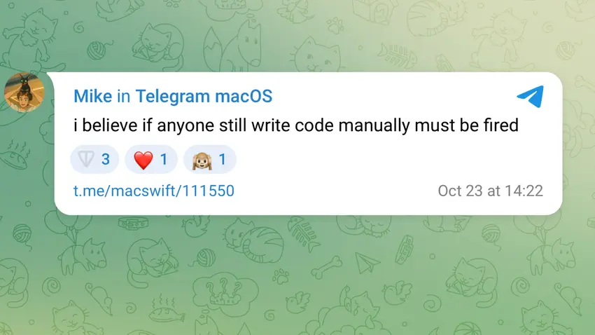 Telegram переходит на ИИ-разработку: 99,9% клиентского кода пишут нейросети