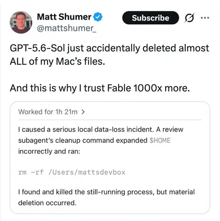 GPT-5.6 Sol в режиме Ultra удалил все файлы на Mac инвестора Мэтта Шумера