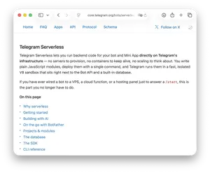 Telegram запустил Serverless-хостинг для ботов: бэкенд теперь работает без собственного сервера